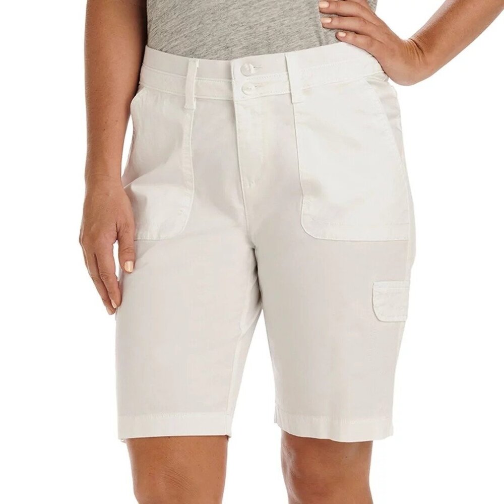 Lee Womens Relaxed Fit Knit Waist Cargo Bermuda Shorts in White - Sz 10